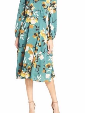 Chelsea28 Teal Floral Long-Sleeve Midi Dress